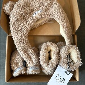 Cozy Tan Sherpa Hat and Booties Set